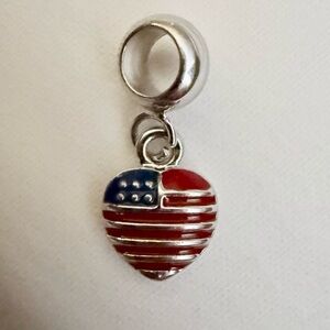 Silver Patriotic Heart Dangle Charm - Red & Blue